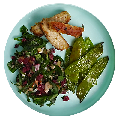 Salmon patties with garden salad and veggies