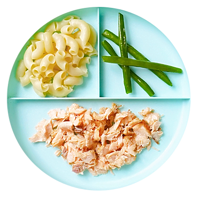 Salmon, pasta, and green beans