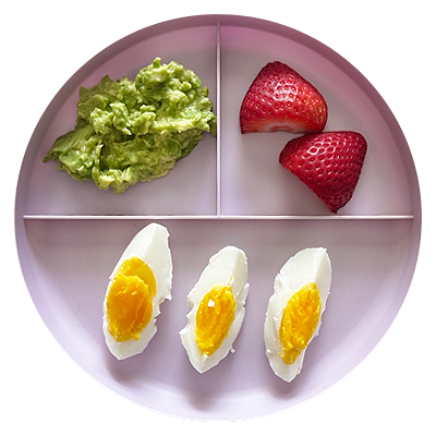 Egg, avocado, and strawberries