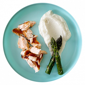 Salmón y puré de coliflor