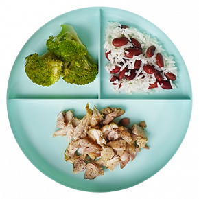 Pollo con arroz, frijoles y verduras sin sal