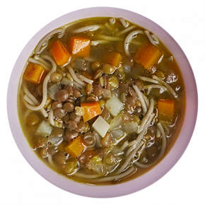 Sopa de lentejas, fideos y verduras