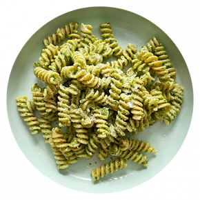 Pasta de garbanzos con pesto de espinaca