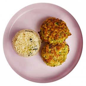 Zucchini Fritters with Lime Cilantro Rice