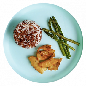 Pescado platija, arroz con quinoa, y vegetales