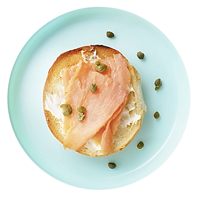 Bagels with cream cheese, smoked salmon, and capers