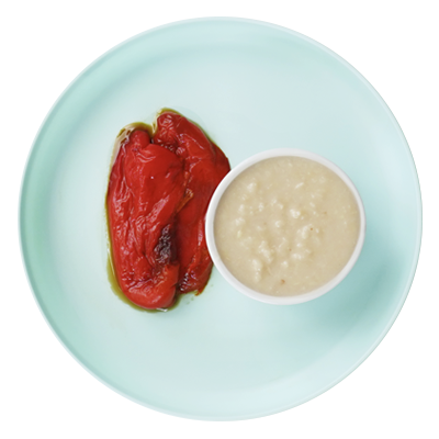 Cannellini bean mash with baked red bell pepper