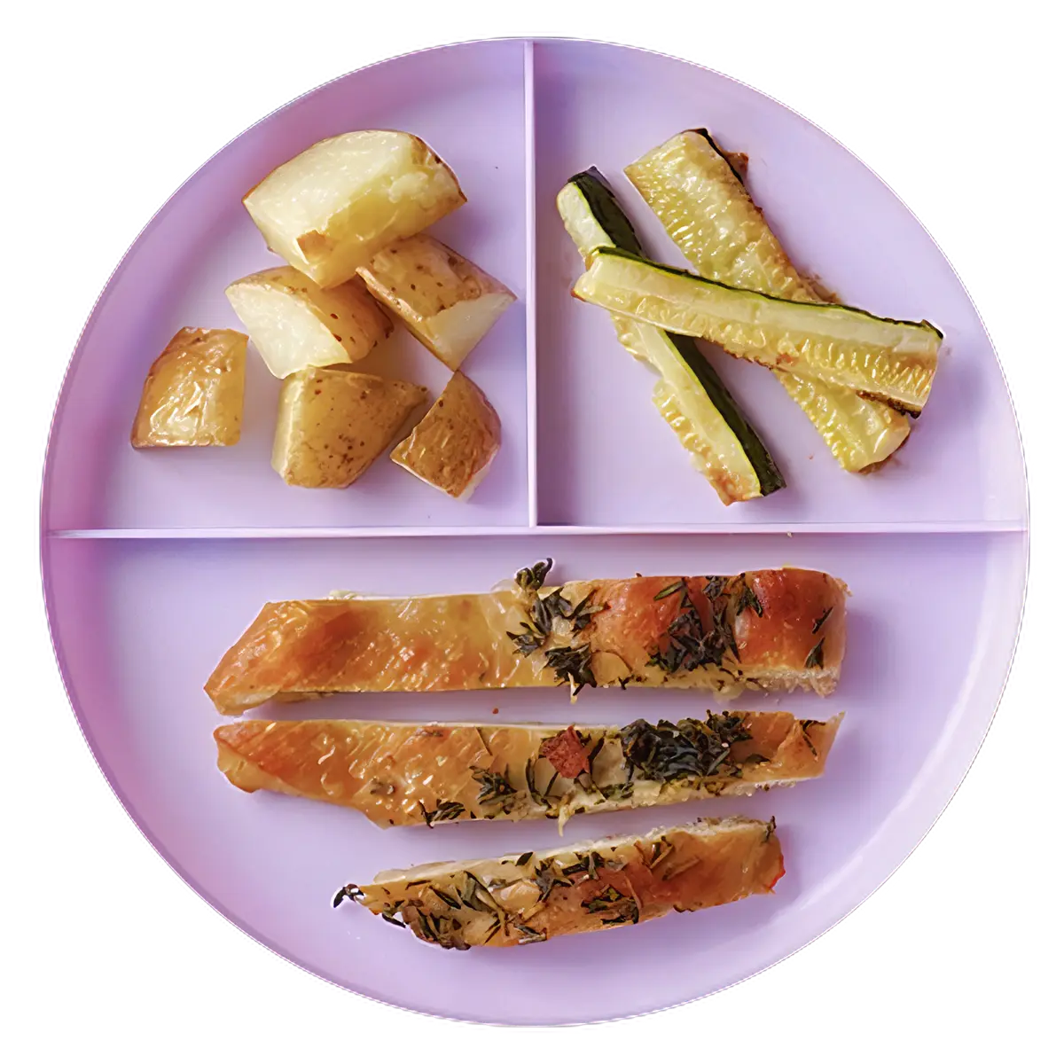 Pollo horneado y verduras para bebé