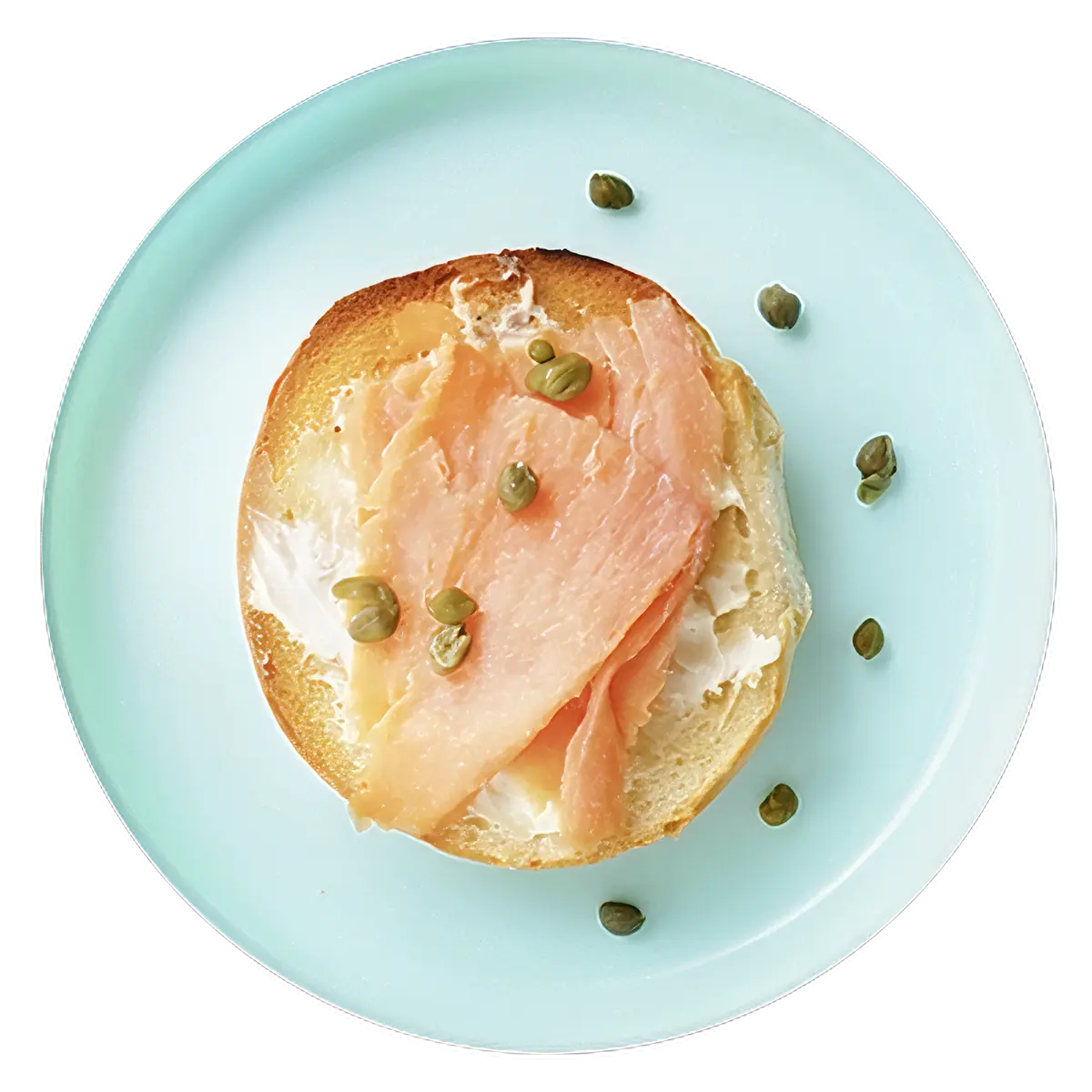 Bagels con queso crema, salmón ahumado, y alcaparras
