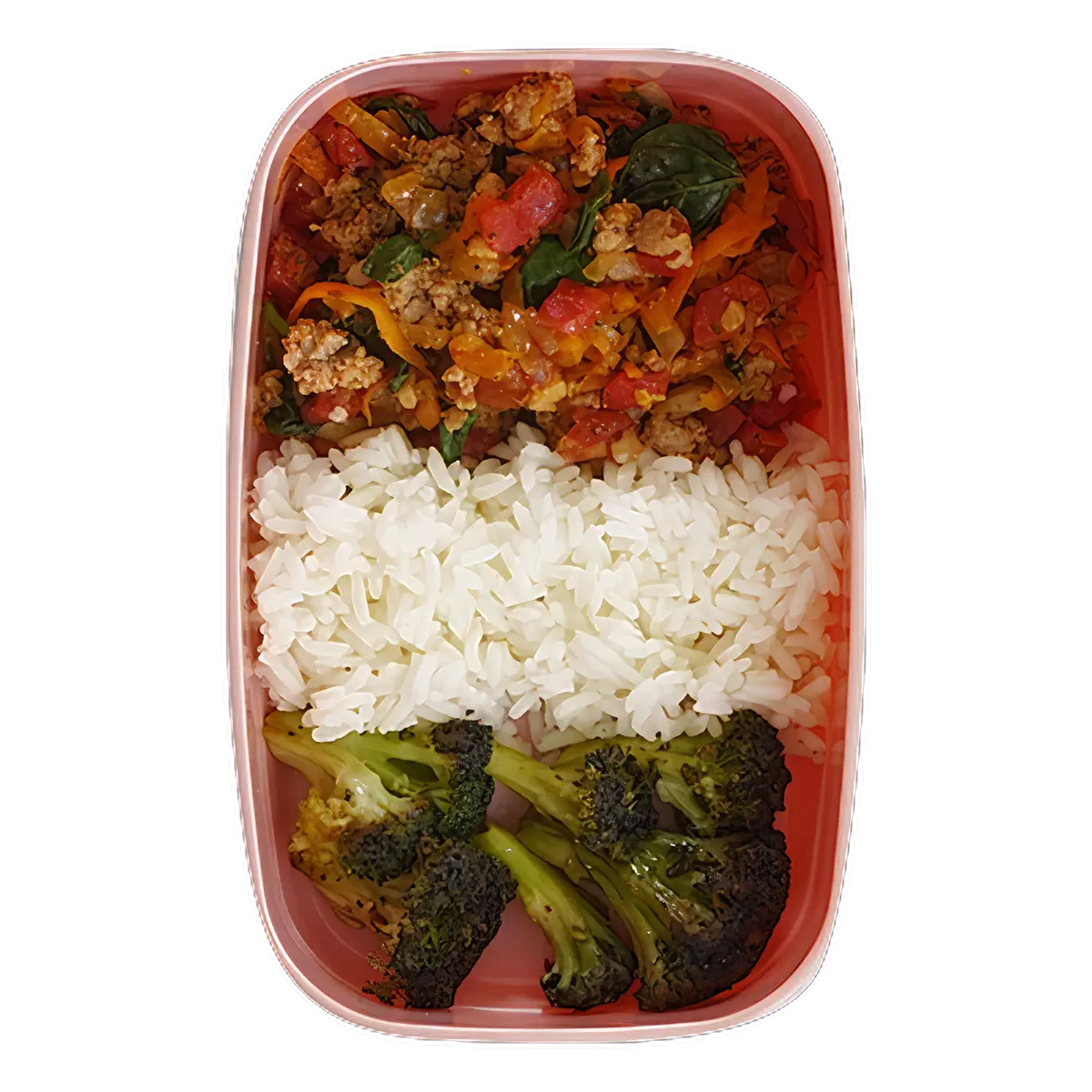Guisado, arroz, y brócoli