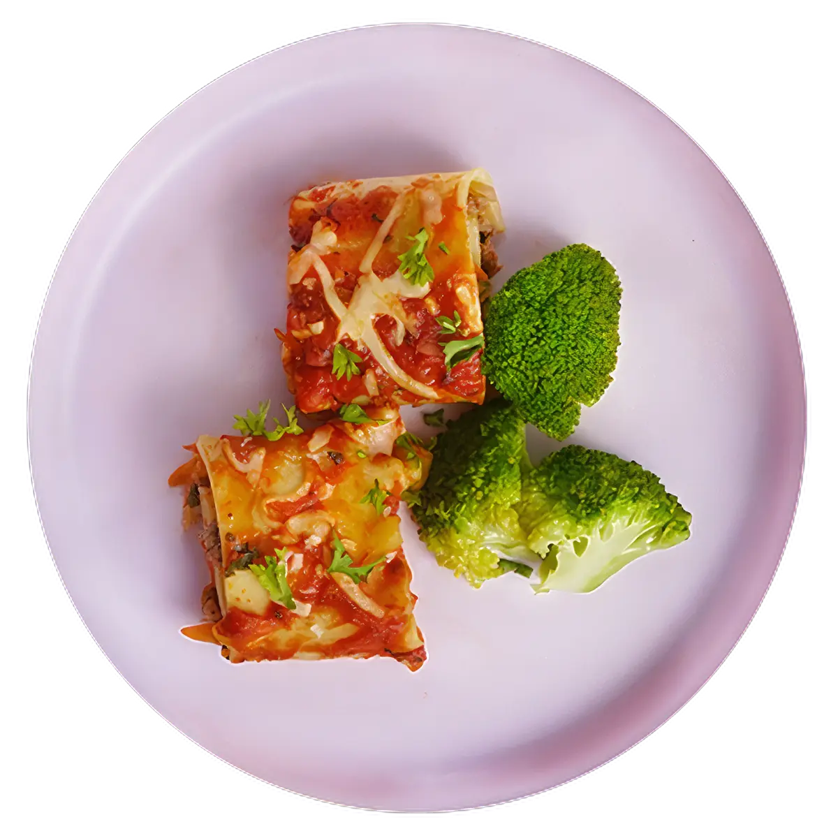 Rollitos con salsa boloñesa y brócoli