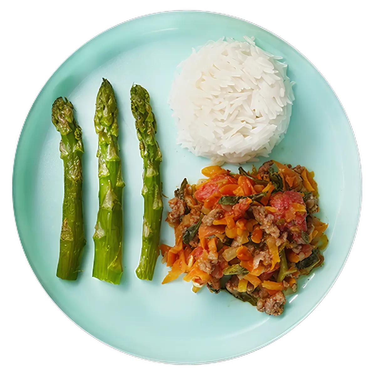 Bolognese with a Side of Rice and Asparagus
