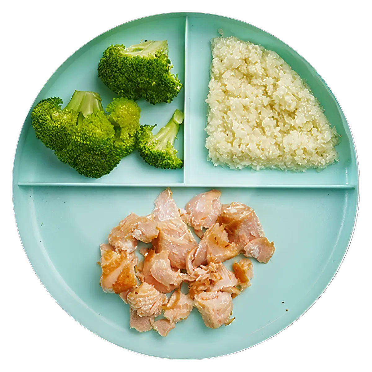 Cauliflower Rice, Pan Seared Salmon, and Broccoli