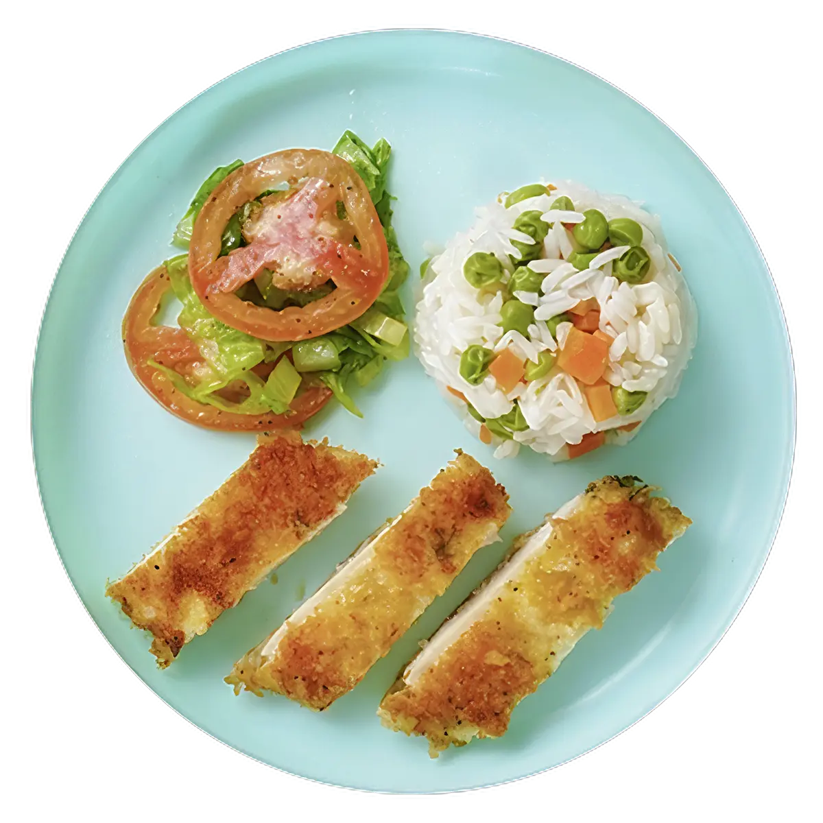 Milanesa de pollo con arroz y ensalada