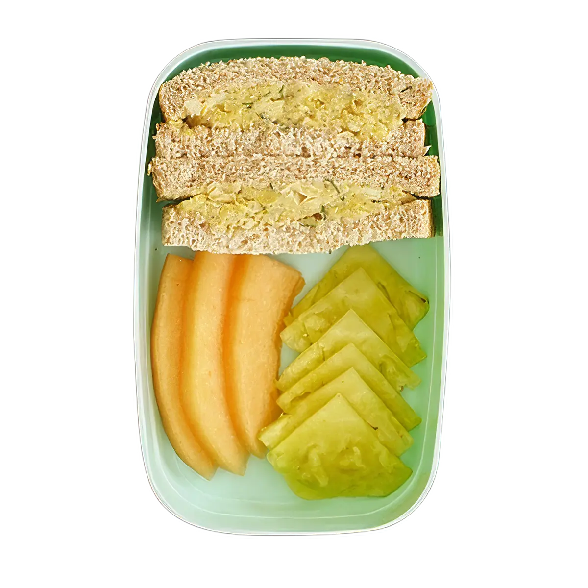 Sándwich de garbanzo y pepino con fruta