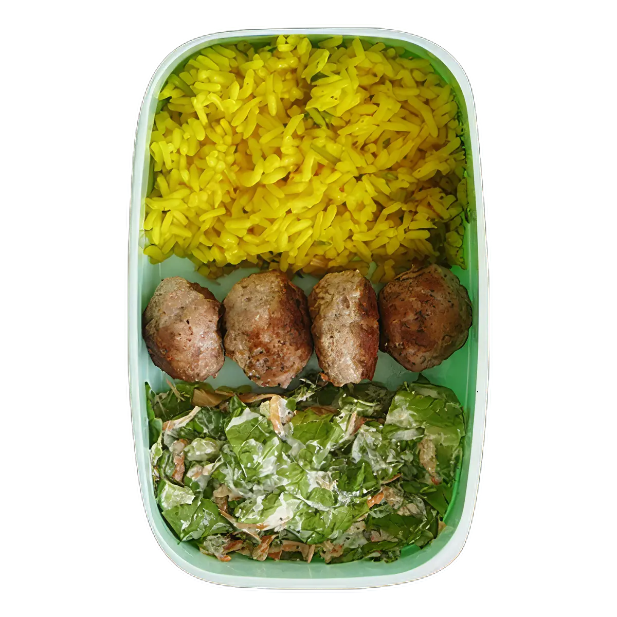 Cordero con arroz y ensalada