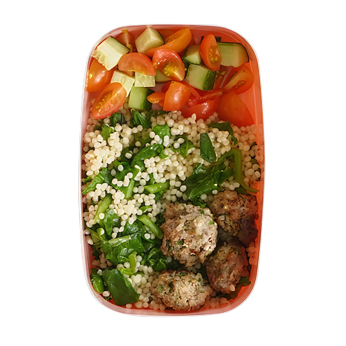 Albóndigas, cuscús y verduras