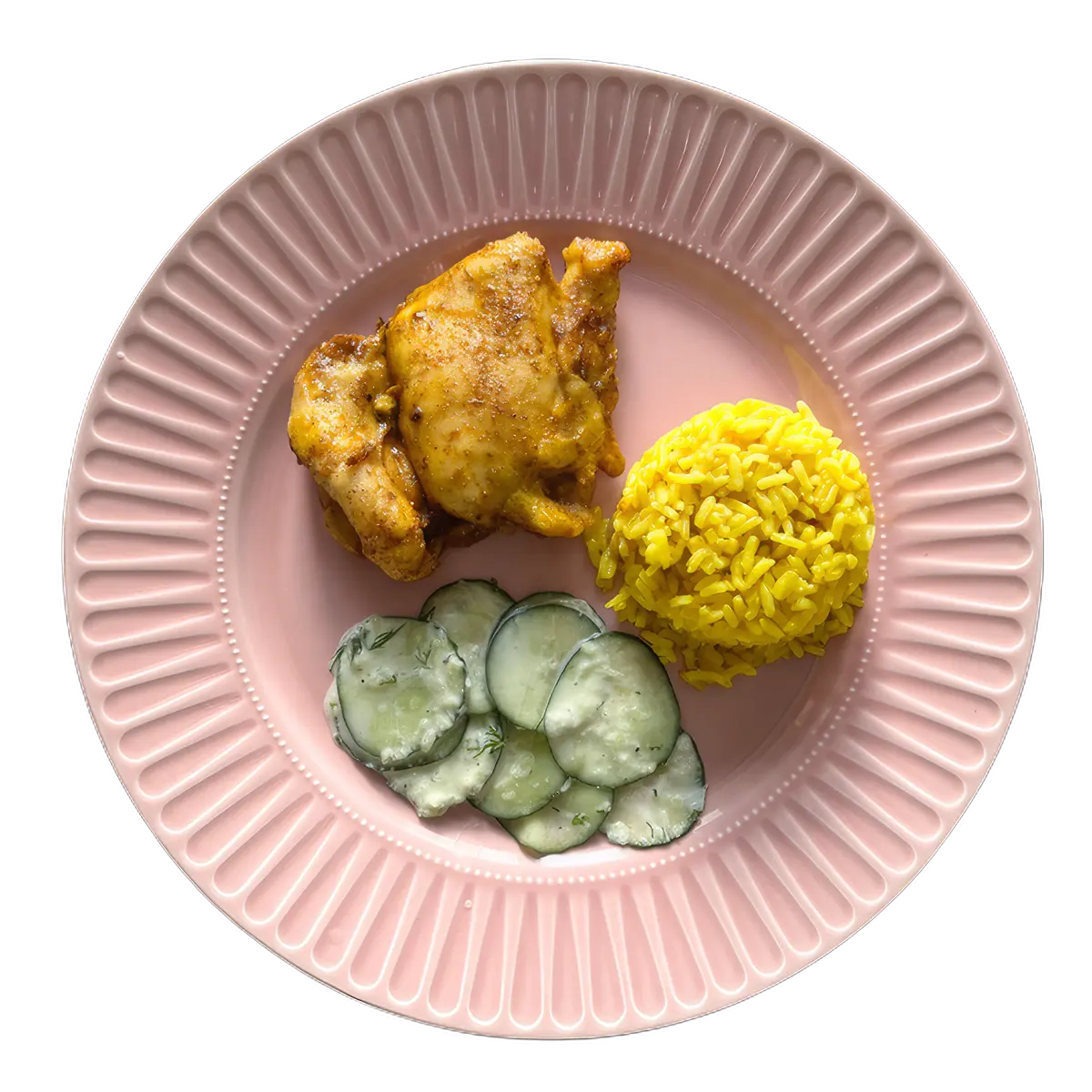 Roasted Chicken, Cucumber Salad, and Rice