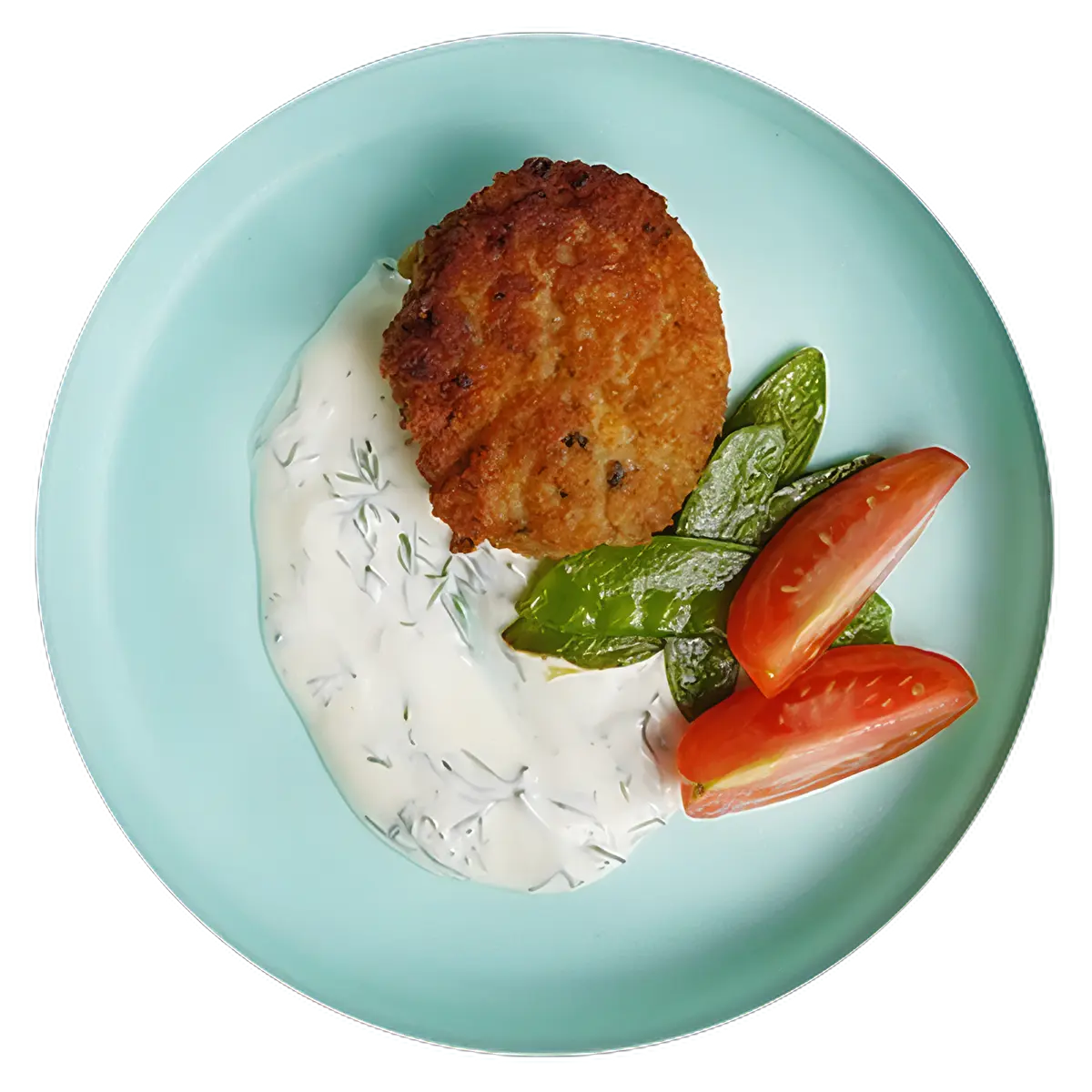 Salmon Patties with Yogurt Sauce and Veggies