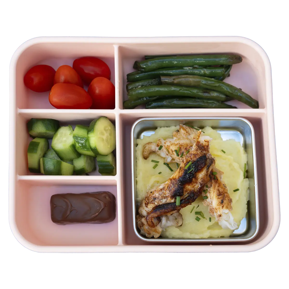 Lonchera de Langosta con Puré de Papas y habichuelas